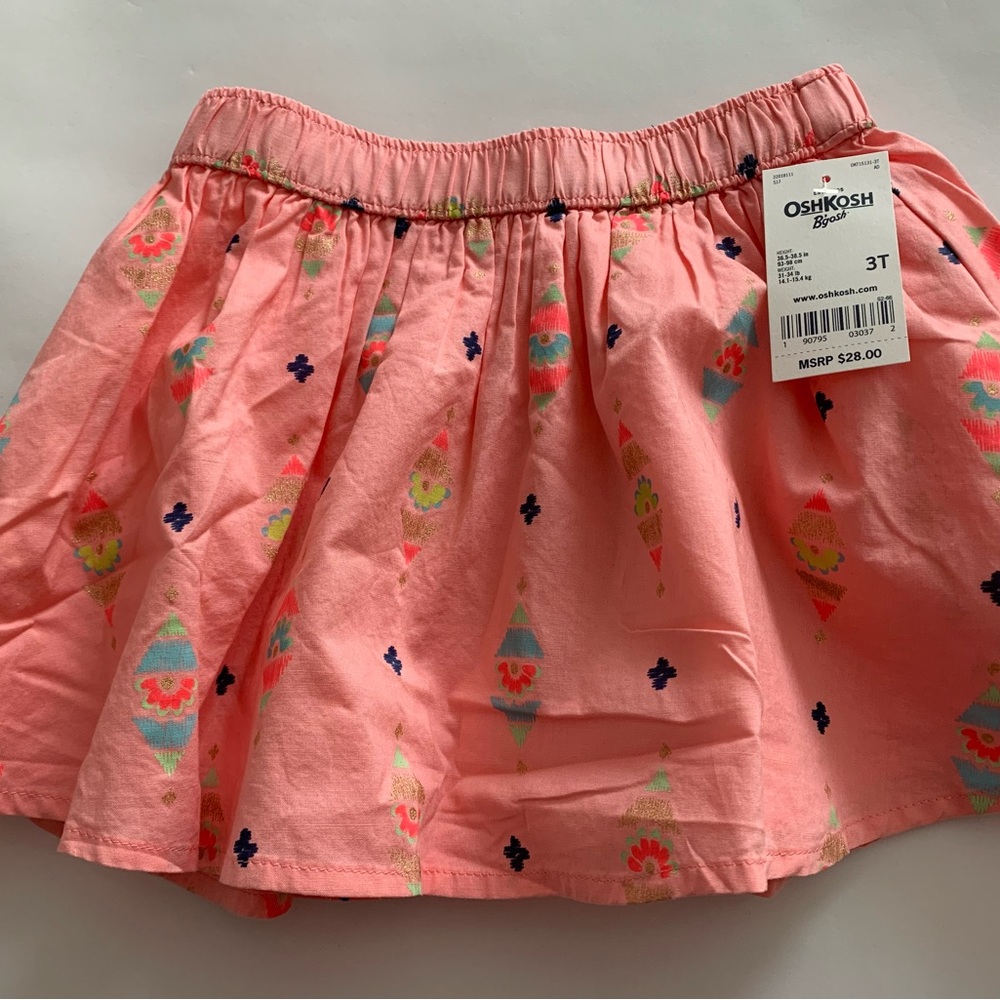 OshKosh B'gosh Pink-Coral Pink Floral Elastic-Waist Skirt size 3T Cotton